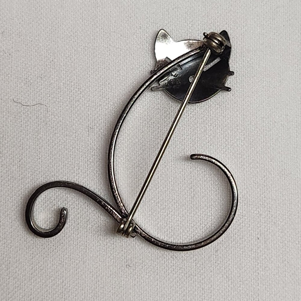 VINTAGE Sterling BEAU Cat Pin Brooch Signed - Picture 8 of 16